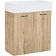 Base cabinet + cast mineral washbasin ENISAR, 2 doors, knotted oak, 500x600x250 mm