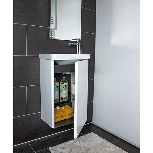 Washbasin base cabinet SURI2 with washbasin made of cast mineral composite, 440 mm width Anwendung 2