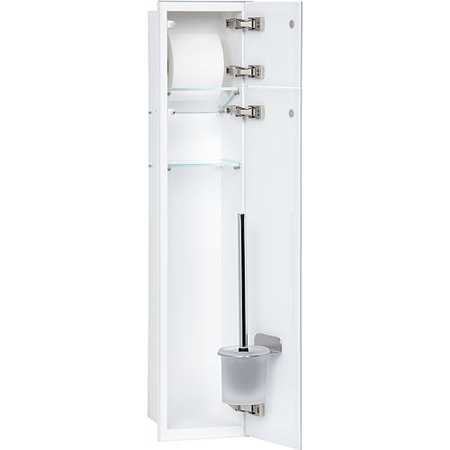 Toilet stainless steel built-in container, closed 800, flush mounting, 2 glass doors, white Anwendung 2