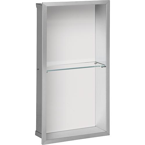 Stainless steel wall installation niche, open 600, 1 glass shelf Standard 2