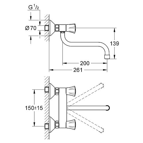 Costa wall=mounted sink unit mixer Standard 2