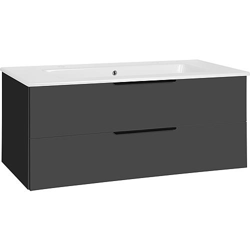 Base cabinet + ceramic washbasin LOSSA, high-gloss anthracite, 2 drawers, width 1210 mm