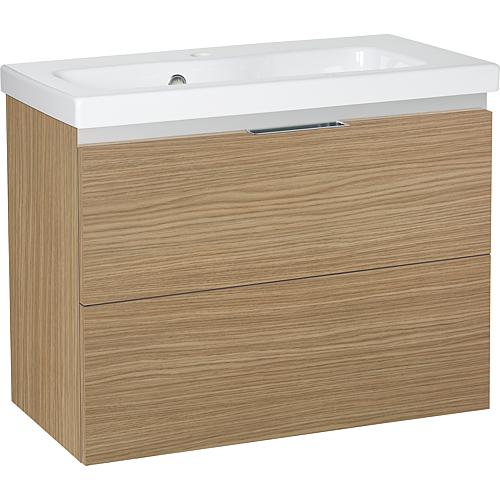 Base cabinet + ceramic washbasin EOLA, natural oak, 2 drawers, 710x580x380 mm