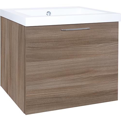 Base cabinet + washbasin EKRY in cast mineral composite, 1 drawer, hemp elm, 610x550x510 mm