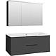 Bathroom furniture set LOSSA, high-gloss anthracite, 2 drawers, width 1210 mm