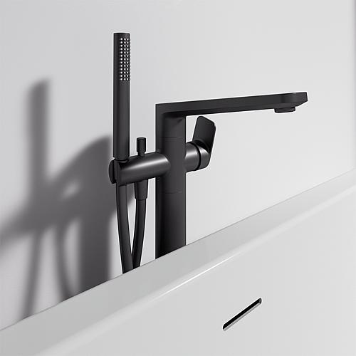 Bath mixer set Ideal Standard Tonic II floor standing with bar hand shower, projection 220 mm matt black