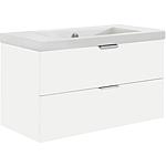 Washbasin base cabinet with washbasin made of ceramic, 860 mm width, 2 front drawers