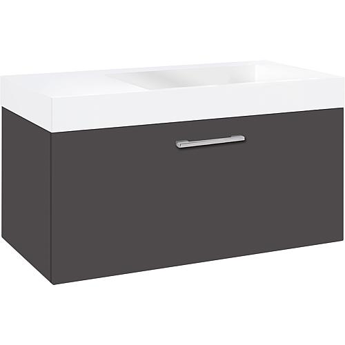 Base cabinet + washbasin ELISA in cast mineral composite, matt anthracite, 1 drawer, 905x534x505 mm