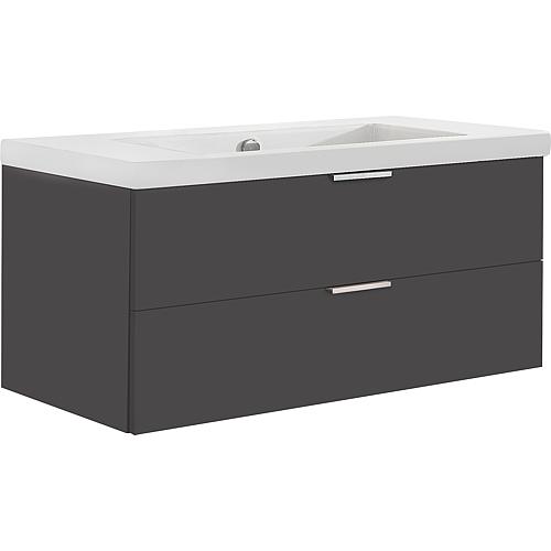 Base cabinet + washbasin in ceramic, series MBF, high-gloss anthracite, 2 drawers, 1060x550x510 mm