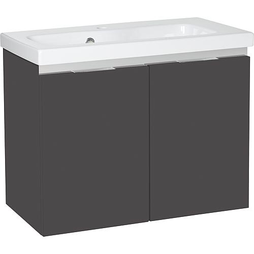 Base cabinet + washbasin EOLA in ceramic, matt anthracite, 2 doors, 710x580x380 mm