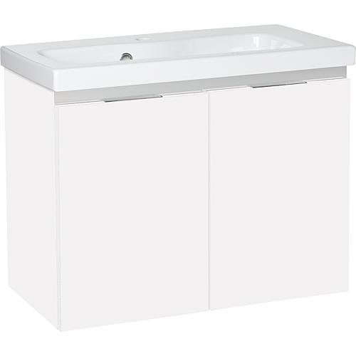 Base cabinet + washbasin EOLA in ceramic, high-gloss white, 2 doors, 710x580x380 mm