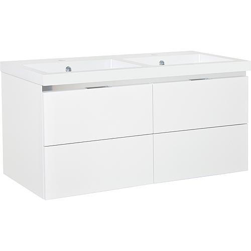 Epic washbasin base cabinet with double washbasin made of cast mineral composite, with 4 front drawers Standard 1