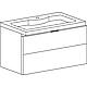 Base cabinet + ceramic washbasin EOLA, natural oak, 2 drawers, 710x580x380