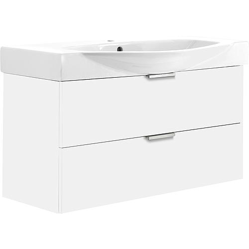 Base cabinet + washbasin EBSI in ceramic, high-gloss white, 2 drawers, 970x590x380/490 mm