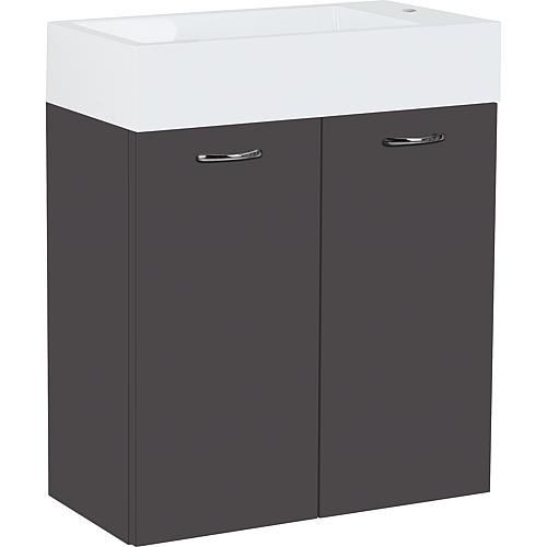 Base cabinet + washbasin ENISAR in cast mineral composite, 2 doors, matt anthracite, 500x600x250 mm