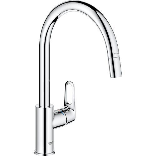 Sink mixer Grohe BauFlow with pull-out spout, side actuation, swivel outlets - GROHE projection 215 mm chrome Standard 1