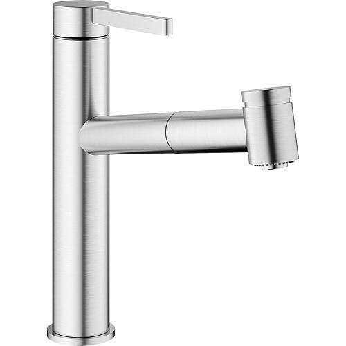 Kitchen sink mixer KWC Bevo E pull-out spout projection 221 mm brushed stainless steel