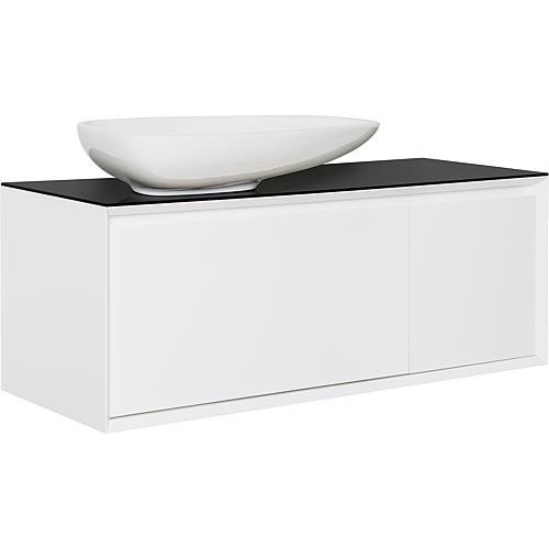 WTU + Keramik-WT EKIRA 2 Auszüge weiß Hgl. Glasablage schwarz 1090x546x460 mm