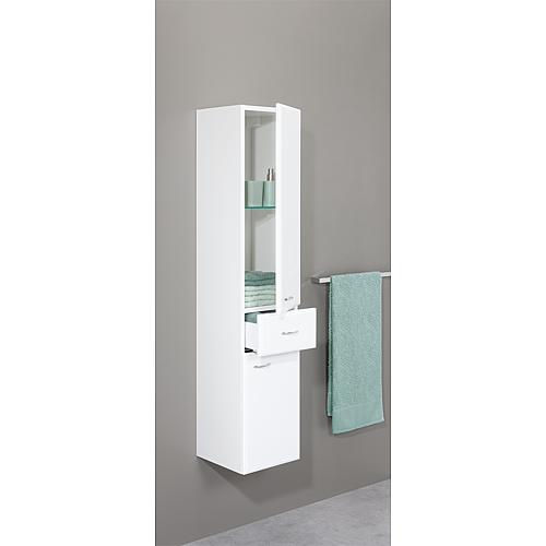 Tall cabinet series MAC, 2 doors, 1 drawer, high-gloss white Left stop 300x1440x320 mm