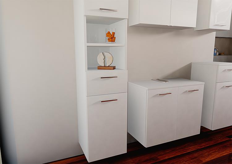 Tall Cabinet Estra 2 Doors 1 Drawer Larch And High Gloss White