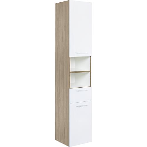 Tall Cabinet Estra 2 Doors 1 Drawer Larch And High Gloss White