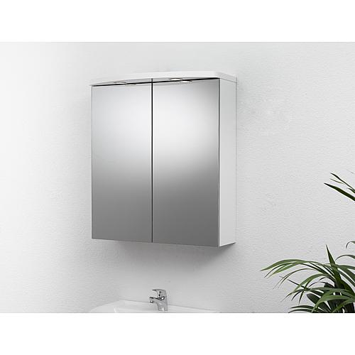 Mirrored cabinet with lighting, high-gloss white, 2 doors, 700x798x205/340 mm