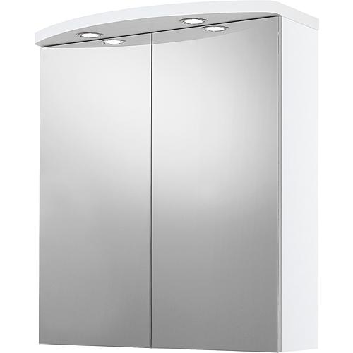 Mirrored cabinet with lighting, high-gloss white, 2 doors, 700x798x205/340 mm