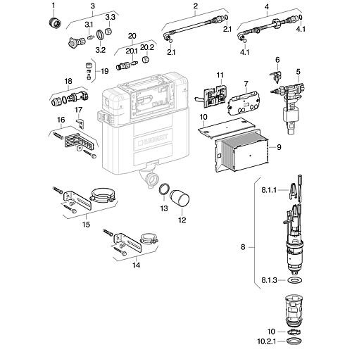 Pièces de rechange pour réservoir de chasse d'eau encastré Omega, année de construction 2014 Standard 1