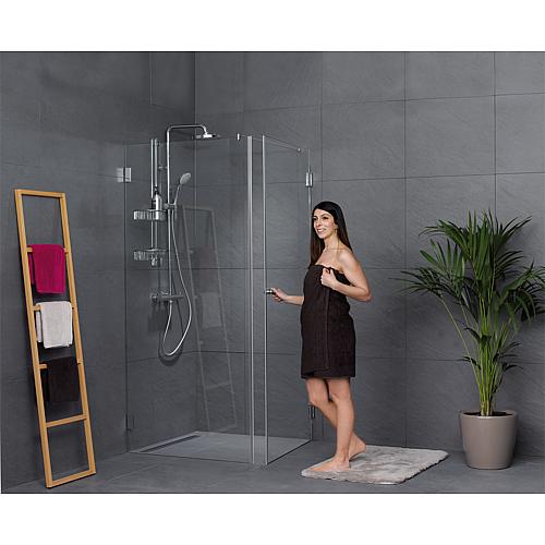 Farfalla corner shower cubicle, 1 hinged door and 1 side panel with stabilising rod