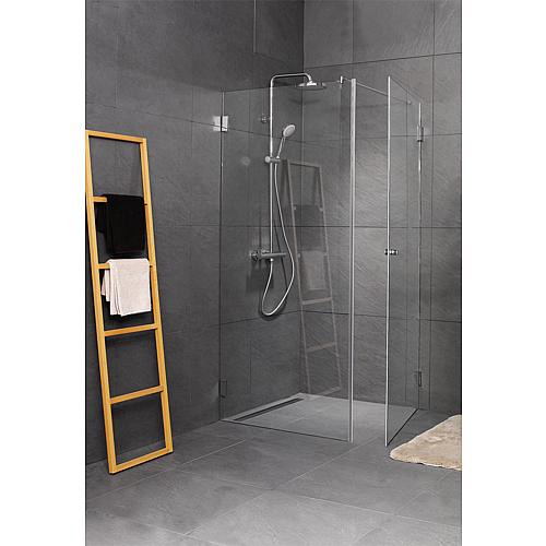 Farfalla corner shower cubicle, 1 hinged door and 1 side panel with stabilising rod