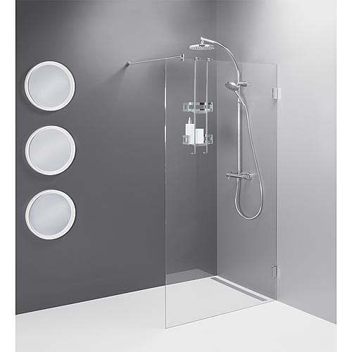 Walk-in glass shower wall Eloqui with wall fittings + stabilising rod, round, 680x2000x8 mm, safety glass with ETC