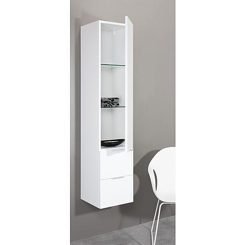 Tall Cabinet Series Mbf 1 Door 2 Drawers High Gloss White Left