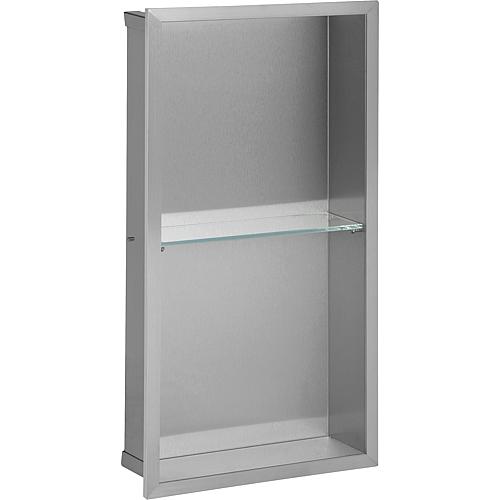 Stainless steel wall installation niche, open 600, 1 glass shelf Standard 1