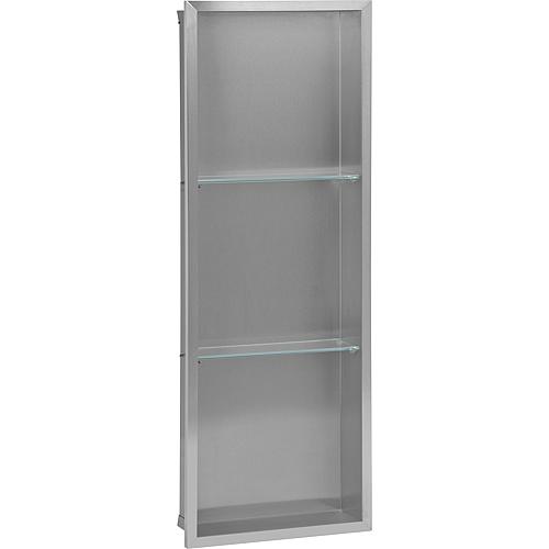 Niche à encastrer en inox, ouverte 900, 2 tablettes en verre