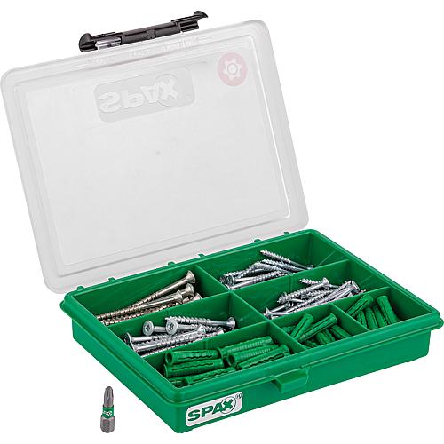 Assortment box countersunk screws and wall plugs, Torx® (T-STAR Plus), + 1 bit, partial thread, 160 pieces Standard 1