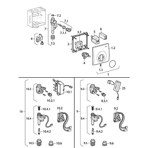 Geberit urinal controls with electronic flush trigger, mains operation/battery operation